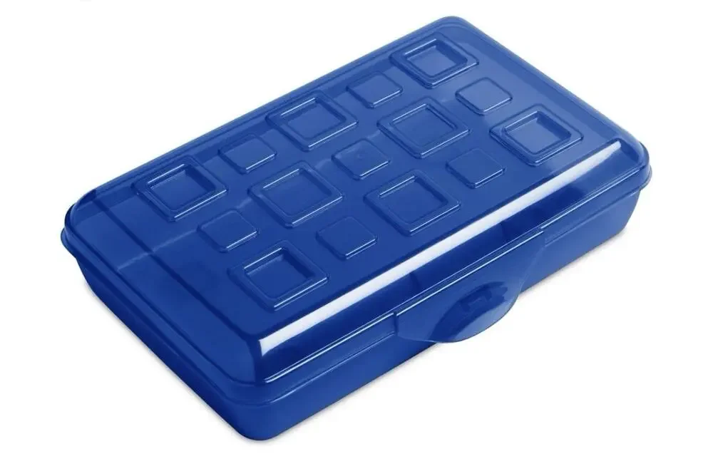 Lot of 12 Sterilite Small Pencil Boxes Blue Plastic Supply Case Snap Lid